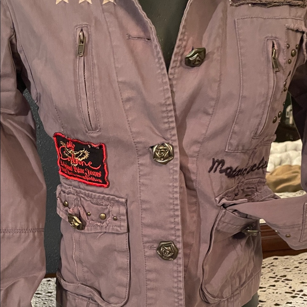 Embroidered Utility Jacket in Purple - Picture 6 of 10